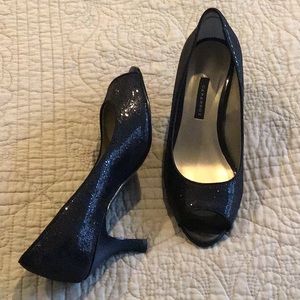 Caparros Black Metallic, Open Toed Heels